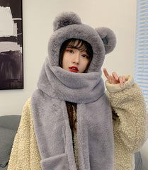 Lovely Solid Color Cashmere One Piece Hat And Scarf