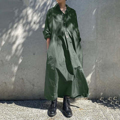 Simple Solid Color Lapel Collar Maxi Shirt Dress