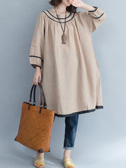 Vintage Round-Neck Printed Midi Dress