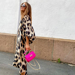Leopard Print Loose Lantern Sleeve Dress