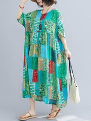 Loose Print Split-Joint Midi Dress