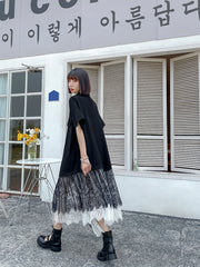 Stitching Lace Irregular Shirt Dress