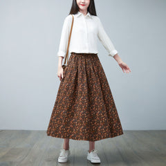 Retro Floral Elastic Waist A-Line Skirt
