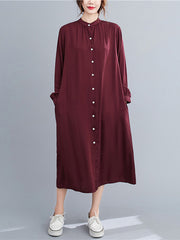 Women Simple Solid Color Cardigan Midi Dress