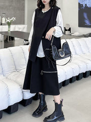 Roomy Split-Side Pure Color Zipper Skirts Bottoms