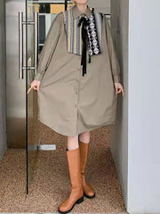Casual Solid Color Shawl Shirt Dress