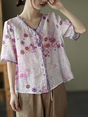 Vintage Print Loose Short Sleeve Shirt
