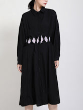 Lapel Solid Long Sleeves Hollow Midi Dress