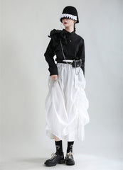 High Waist Drawstring Suspender Skirt
