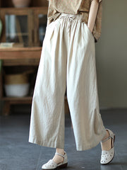 Retro Lace Up Elastic Waist Loose Wide Leg Casual Pants