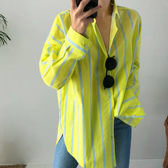 Striped Long Sleeve Loose Slimming Shirt