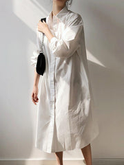 Casual Comfortable Simple Cotton Long Shirt Dress