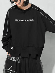 Letter Printed Irregular Long-Sleeved Blouse