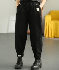 Retro Patch Elastic Waist Casual Loose Harem Pants
