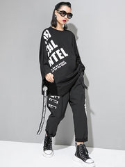 Casual Letter Printed Circular Hole Ribbon T-shirt