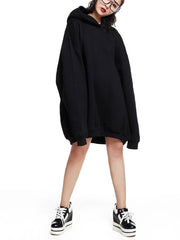 Women Solid Color Hooded Loose Casual Sweatshirt