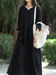 Retro V-Neck Loose Double Layer Big Swing Dress