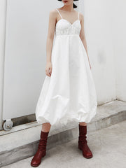 Black&White Solid Color Slip Dress