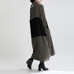 Stitching Contrast Color Loose Big Swing Long Sleeve Dress