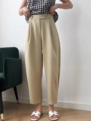 Solid High Waist Casual Suit Pants
