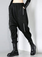Women Solid Color Pocket Loose Casual Pants