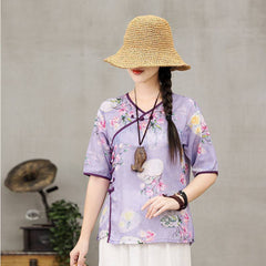 Retro Slouchy Plate Button Irregular T-Shirt