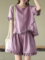 Original Solid T-Shirt & Wide Leg Shorts Suit