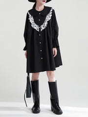 Retro Loose Splicing Polka-Dot Shirt Dress