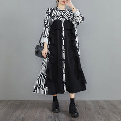 Ruffle Stitching Long Sleeve Loose Midi Dress