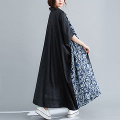 Floral Printed Split-Joint Short Sleeves Maxi Dress