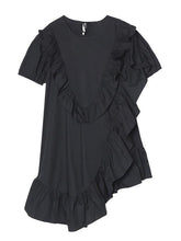 Solid Falbala Bishop Sleeve Asymmetric Midi Dress