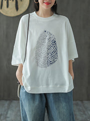 Leaf Printed Summer Half Sleeve Cotton T-Shirt