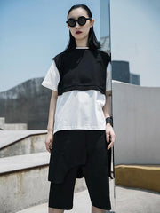Loose False-Two Contrast High-Low T-Shirt
