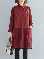 Loose Solid Color Splicing Shirt Dress