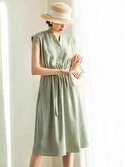 Solid Casual Lace-Up Collect Waist Sleeveless Dress