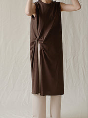 Irregular Slimming Round Neck Solid Color Dress