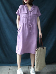 Artistic Retro Drawstring Elasticity Waist Dress