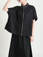 Single Breasted Lapel Stitching Short Sleeve Casual Shirt