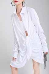 Women Lapel Solid Color Irregular Dress