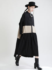 Stitching Contrast Color Loose Big Swing Long Sleeve Dress
