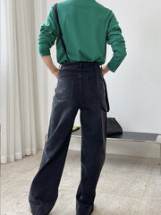 Retro Street Straight High Waist  Overalls Denim Pants