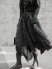 Black Cropped Pleated Bubble Skirt