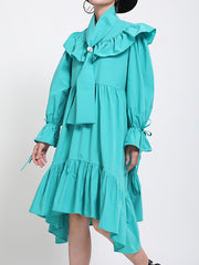 Women Solid Color Ruffled Casual Dress