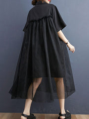 Solid Color Mesh Stitching Short Sleeve Dress