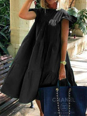 Solid Ruffled Casual Midi Dress