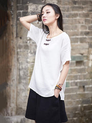 Chinoiserie Frog Round-neck Ramie Cotton T-shirt