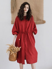 Ramie Cotton Strap Solid Midi Dresses