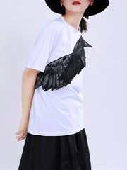 Women Embroidery Printed Loose Casual Short Sleeve T-Shirt