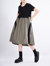 Round Neck Contrast Color Stitching Geometric Pattern Midi Dress