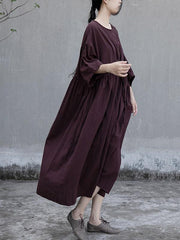 Loose Three-Quarter Sleeve Lace-Up Dress